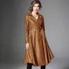 Lange Jacke Graben Herbst Winter Frauen Lose Gürtel PU Leder Solide Umlegekragen Schlank Windjacke Mantel Damen 210514