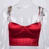 Sommarbesked Topp Kvinnor Sexig Bustier Top Blackless Chain Strap Padded Beskuren Casual Satin Svart Beskära Toppar Kläder 210518