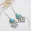 Boucles d'oreilles tibétaines à géométrie creuse pour femmes, argent, turquoise, lustre, cadeau à la mode, style national, bricolage