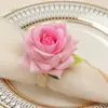 Napkin Rings Handmade Flower Faux Pink Rose Ring Serviette Buckles Holder For Table Decoration, Wedding