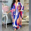 Frauen Kleider Sommer Langarm V-ausschnitt Druck Bohemian Casual Mode Plus Größe Streetwear Lose Kleid Femme 210513