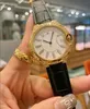 Luxury men and women watches gold case with diamond leather strap quartz movement dress watch fashion brand designer Wristwatches