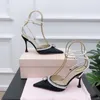 Crystal Pointy Toe Sandals Sexy High Heels Party Shoes Woman Black Rhinestone Pearl Chains Sandal Feminina
