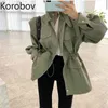 コロバフ新しい韓国の堅い女性のジャケットストリートウェア長袖ターンダウンカラー女性コートスリムハイウエストの巾着トップス210430