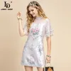 Summer Fashion Runway Jacquard Short Dress Women Elegant Lace Mesh Patchwork Embroidery Female Vintage Mini 210522