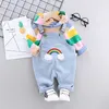 Höst toddler kläder set baby barn pojkar flickor regnbåge tops t-shirt solid romper byxor casual outfits mode söt kläder set x0902