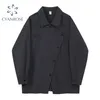 Schwarze Blusen Frauen Streetwear BF Übergroßes Hemd Gestellte Einreiher Revers Frühling Blusas Weibliche Strickjacke Harajuku Tops 210417