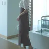 Kuzuwata sommar kvinnor kjolar hög midja tillbaka bandage solid split gaffel ankel längd faldas japan stil elegant jupe 210708