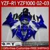 دراجة نارية الجسم ل Yamaha YZF-R1 YZF-1000 YZF R 1 1000 CC 00-03 هيكل السيارة 90no.0 YZF R1 1000CC YZFR1 02 03 00 01 YZF1000 2002 2003 2000 2001 OEM FALTINGS KIT مصنع الأزرق