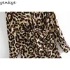 Mode Vrouwen Voorzijde Knoop Sexy Leopard Jurk Vrouwelijke revers Kraag Lange Mouw Casual Spring Plus Size Mini Robe 210514