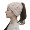 Winter Knitting Hat Ladies Girl Stretch Knit Messy Bun Ponytail Beanie Holey Warm Caps 211119