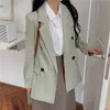 Kvinnor Korea Elegant Loose Ol Style Blazers Jackor med Bälte Långärmad Double-breasted Suits Colthing Mujer Outwear 210423