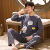 Men's Winter Warm Pajamas 100% Cotton Sleepwear Home Wear Cartoon Panda Print Pajama Male Casual Long Sleeve Plus Size Sets Suit 210812