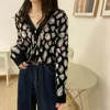 Ezgaga leopardo impresso sexy knit cardigan mulheres outono novo vintage v-pescoço em v partida solto suéter feminino moda 210430