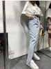 Salia Midi de jeans assimétrica Mulheres da primavera Moda feminina Moda Blue Saias longas com bolsos Senhoras sexy