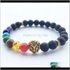 Beaded, Strands Bracelets Jewelry Drop Delivery 2021 Fashion 8Mm Natural Lava Rock Beads Volcano Tiger Eye Laips Amethyst With Seven Color St