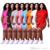 Mulheres de verão Plus Size Sports Tracksuits Duas peças calças roupas de manga curta t-shirt oco out shorts elástico casual jogging ternos