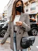 Brand Plaid Blazer For Women Fashion Spring Autumn Office Ladies Chic Slim Blazers Double Breasted Suit Jacket 211122
