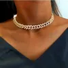 13 mm Miami Cuban Link Chain Gold Silver Color Collier Choker pour les femmes Iced Out Crystal Rinestone Hip Hop Jewlery