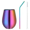 3pcs/Set Stainless Cup with Straw and Brush Wine Tumbler Reusable Coffee Mug Drinking Portable Glass Tiki Bar Accessories 210409