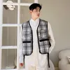 IEFB Spring Summer Ins Design Korean Style Workwear Zipper Temperament Vest Black White Plaid Print Sleeveless Tops 9Y7552 210524