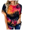 Camiseta de mujer con estampado artístico Tie-dye Harajuku estética suelta Casual sin espalda manga corta verano Streetwear camiseta