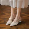 Temperamento francés, tacón alto, zapatos individuales vacíos, primavera y verano, sandalias envolventes con hebilla de una línea de tacón fino puntiagudo para mujer