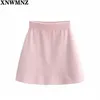 Women Fashion Knitted Short Skirt Female Cute High Waist s summer pink Mini Elastic A woman 210520