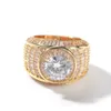 Iced Out Gold Ring Fashion Big Stones Silver Mens Rings Hip Hop Jewelry