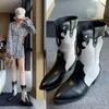 Boots 2021 Female Autumn White Cowboy Vintage Western Ankle Short Cowgirl Retro High Top Shoes With Heel For Women Girl
