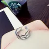 J45 Fashion Double Wave Style Bnad Ring with Bling Diamond Electroplating Adjustable Opening Rings for Gilr Women Lady