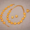 Orecchini Collana Set di gioielli 24K Catene con ciondolo a cuore e anelli per donne Ragazze Set per feste di compleanno africane color oro Dubai