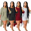 Fall Winter Women Plus Size Tracksuits 3XL 4XL 5XL Stickade Outfits Loose Cardigan + Rompers Två Piece Set Casual Solid Rib Sweatsuits Stretchy Sportswear 5581