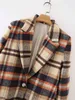 Pojkvän Woolen Blend Kontrollera Plaid Blazer Wide Shoulder Chic Kvinnor Långärmad Lös kostym Casual Coat Outwear 210429