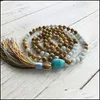 Hängsmycke Halsband Hängsmycken Smycken 108 Knotted Mala Halsband Meditation Pärlor Buddhist Bön Bild Jaspers Tassel för lugnande NCE-slang