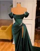 Vestidos de festa sexy longo cetim sem mangas teal verde baile frisado sereia espartilho volta alta fenda abendkleider robes de soiree para wom254f