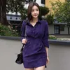 Herfst Shirt Jurk Korea Dames Paars Lange Mouw Kantoor Bodycon Jurken voor Dames Sexy Kleding 210602