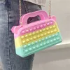 Fidget bubble popper bag rainbow solid colors handbag for kids christmas party gift push poppet purses sensory board game chain bag girls rubber tote G917K60