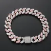 2022 New Fashion Charms Hip Hop Cuban Link Chain Armband Mens Iced Out Pink Crystal CZ Zirkon Bangle Smycken för Män Kvinnor Curb Chains Armband Party Födelsedaggåva