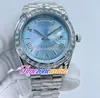 SFF 41mm Data-Data 41mm Asiática 2813 Mens Automático Assista Roma Markers Ice Blue Dial Quadrado Diamante 228396 Pulseira de Aço Inoxidável Gents relógios TimeZoneWatch