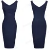 Nice-Forever Summer Dames Vintage Effen Kleur Sexy Diepe V-hals Jurken Formele Party Bodycon Slim Installeerde Jurk B605 210419