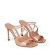 Mode de luxe Mules sandales chaussures à lanières femmes sans lacet talons hauts dame robe fête mariage Sandalias EU35-43