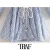Kobiety elegancki moda z nadrukowaną mini sukienką mini zabytkowa guziki z długim rękawem sukienki kobiecowe vestidos 210507