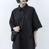[EAM] Women Black Pocket Spliced Big Size Shirt Dress Lapel Half Sleeve Loose Fit Fashion Spring Summer 1DD8625 21512