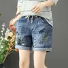 Chegada Mulheres Verão Vintage Jeans Rasgado Shorts Patchwork Bordado Solto Casual Cintura Elastic Denim S909 210629