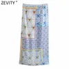 ZEVITY Kadınlar Vintage Bez Patchwork Çiçek Baskı Düğümlü Salong Etek Faldas Mujer Kadın Yan Fermuar Chic Ince Vestidos Qun793 210730