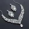 Overdrijving zilveren kleur kristal choker ketting oorbellen bruiloft sieraden set voor vrouwen water drop bruids geschenk