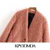 여성 패션 두꺼운 따뜻한 가짜 모피 테디 코트 긴 소매 포켓 여성 겉옷 세련된 오버 코트 210420