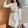 Vestidos Autumn Elegant Turn Down Collar Fashion Slim Tweed Dress Runway Women Single-breasted Woolen A Line Female 210519