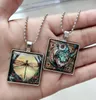 Geschilderde Uil Blauw Dragonfly Insect Glas Hanger Ketting Sieraden Retro Square Time Gem Accessoire Vintage Kleurrijk